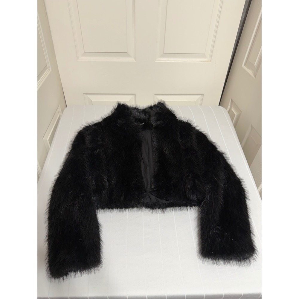 VICI Black Faux Fur Cropped Jacket Bolero Shimmer LT26177-069 Womens Small